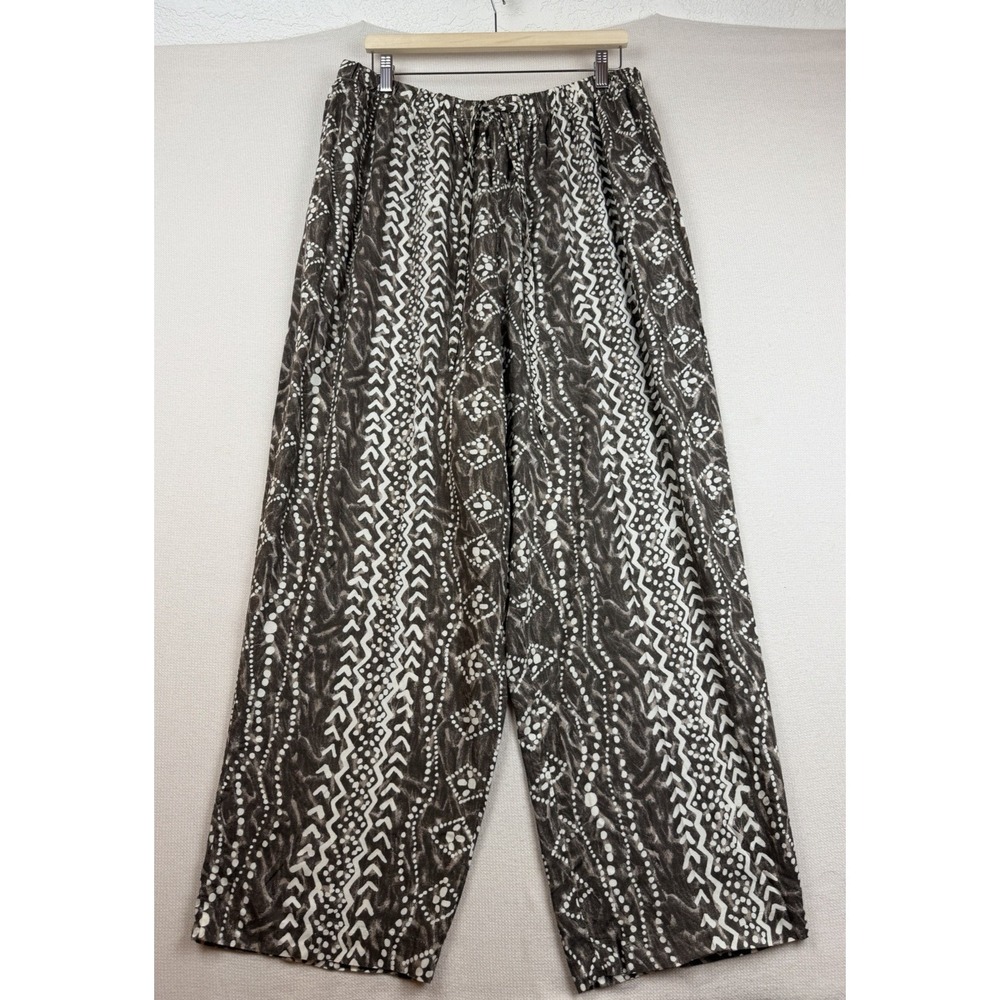 VINTAGE STUDIO Women's Rayon Wide-Leg Geo Pants 3X Elastic Waist Tie U.S.A. Made